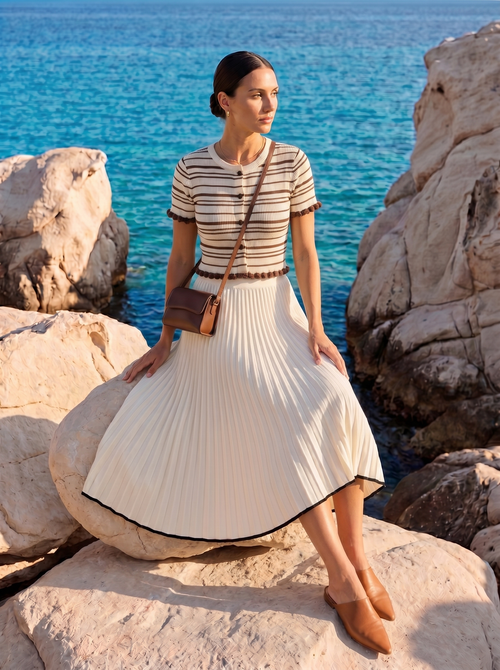 Arianna | Gonna Donna, Gonna Midi a Pieghe a Fisarmonica Old Money