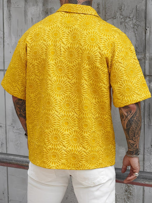 Camicia a Maniche Corte con Motivo Girasole Testurizzato dettaglio motivo