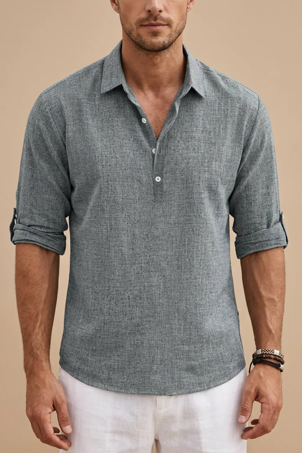 Camicia a Maniche Lunghe con Collo a Bottoni vista laterale