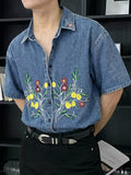 Camicia a Maniche Corte con Ricamo Floreale vista laterale