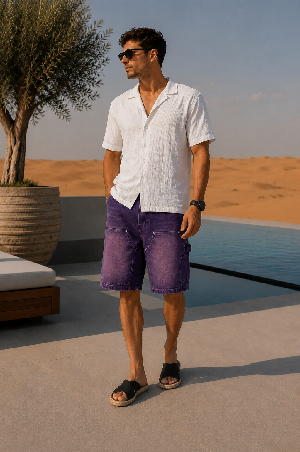 Multi-pocket shorts met ombré-afwerking