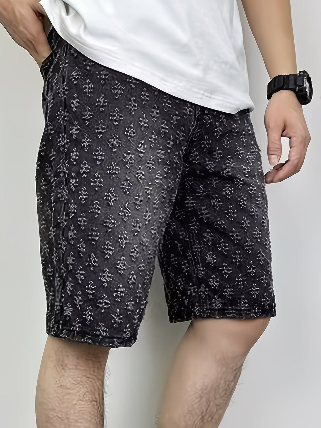 Shorts a Gamba Dritta con Motivo Testurizzato vista laterale