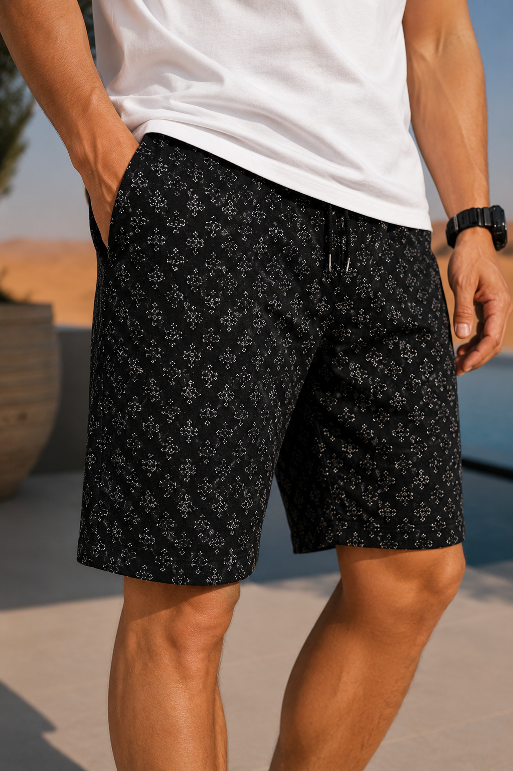 Shorts met rechte pijpen en textuurpatroon