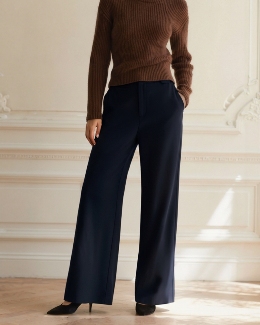Valentina | Pantaloni Donna a Gamba Larga, Pantaloni Sartoriali a Vita Alta Old Money
