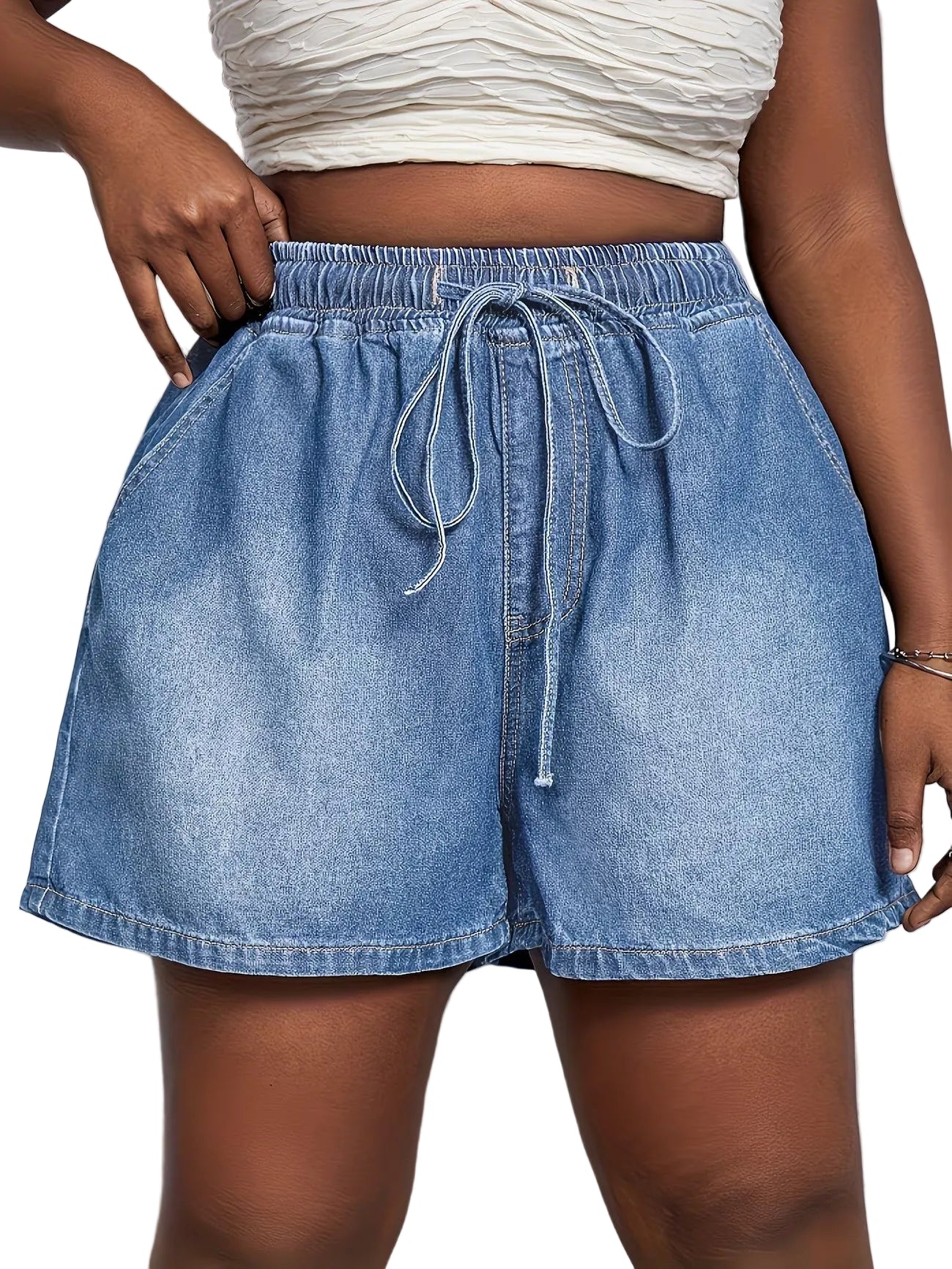 Shorts ad Alta Vita con Vita Arricciata vista frontale